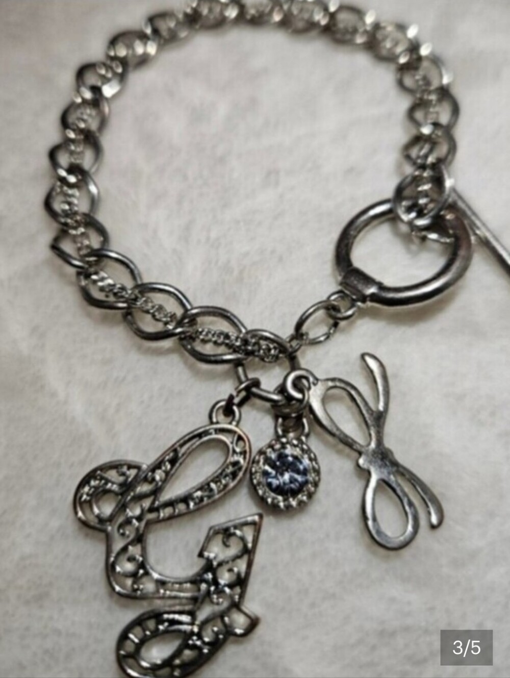 G by Guess Silver-Tone Script Initial & Bow Charm Chain Bracelet